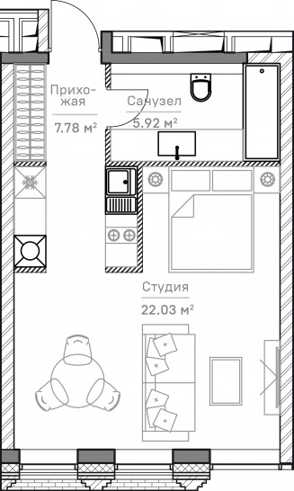 Однокомнатная квартира 36 м²